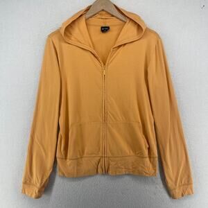 EILEEN FISHER Top M Stretch Cotton Jersey Hooded Full Zip Sweatshirt Orange USA